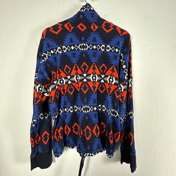 Lauren Ralph Lauren Active Womens Aztec Fleece Jacket 2X Blue & Red Cotton Zip U - Picture 2 of 7